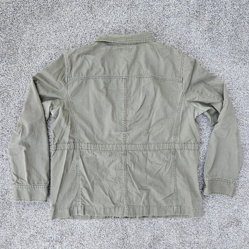 J Crew Military Field Jacket Olive Green Pockets Zip Up Cinch Waist Womens Large